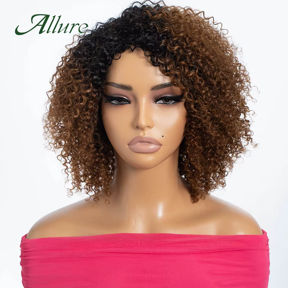 Perruques brésiliennes Jerry Curly en cheveux humains pour femmes, couleur brun foncé, cheveux court
