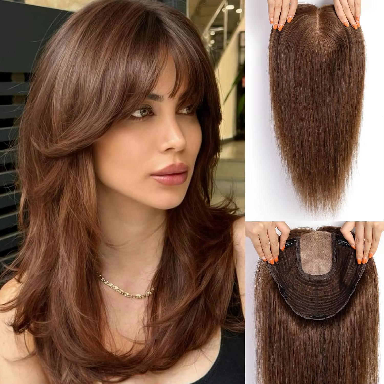 9x9 pouces grandes pièces de cheveux de Base brun foncé Toppers de cheveux humains 16 pouces Toppers