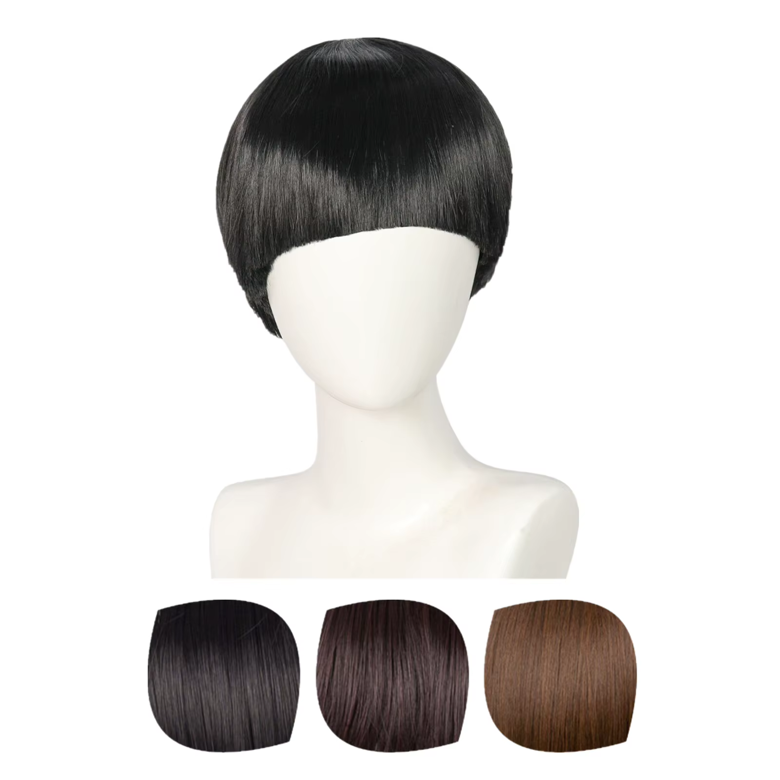 Perruques courtes noires avec frange pour hommes et femmes, perruque champignon drôle, accessoire de