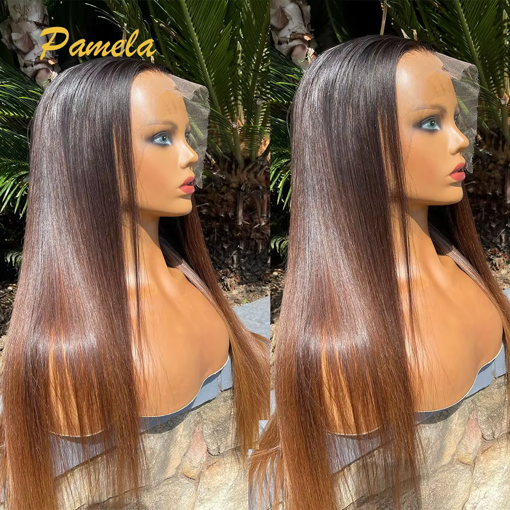 Perruque Lace Frontal Wig naturelle sans colle, cheveux lisses, ombré 1b/4 colorés, prêts à porter,