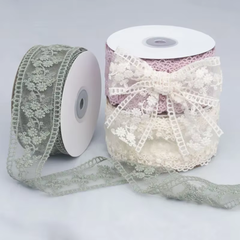 Ruban en dentelle Jacquard brodé creux, accessoires pour cheveux avec nœud, emballage de fleurs, cha