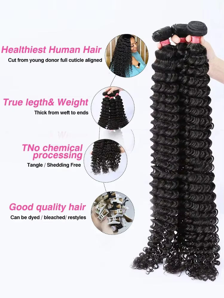 Lots de Cheveux Humains Ondulés Profonds (Loose Deep Wave) de 32, 36, 40 Pouces, Cheveux Brésiliens