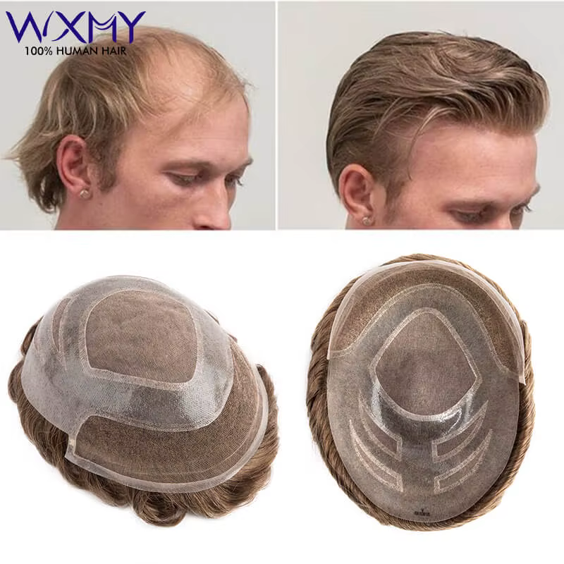 Versalite toupet hommes perruque mâle cheveux prothèse Mono & Pu avec suisse dentelle avant naturel