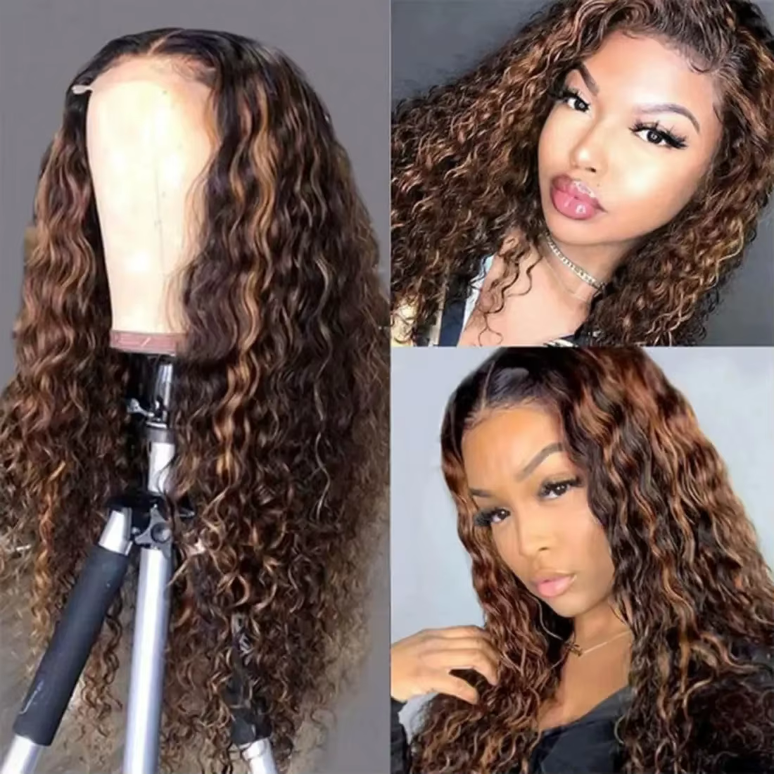 Perruque en cheveux humains sans colle, couleur marron ombré 1B/30, pré-épilée, avec dentelle fronta