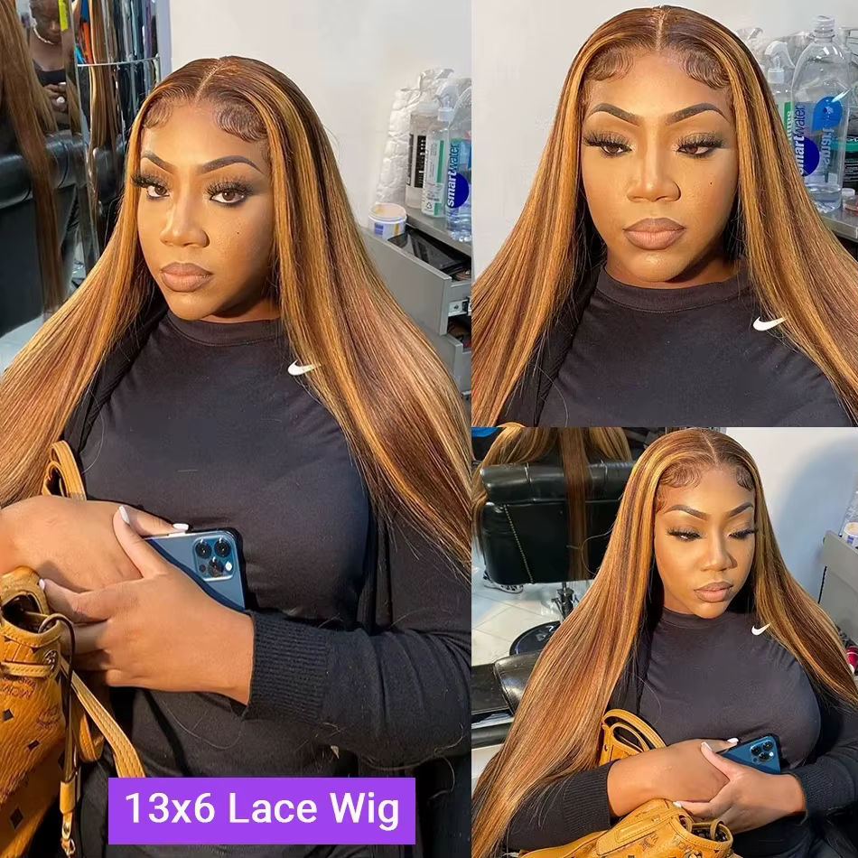 4/27 mettre en évidence les perruques colorées 13X6 Hd dentelle frontale perruque cheveux humains os