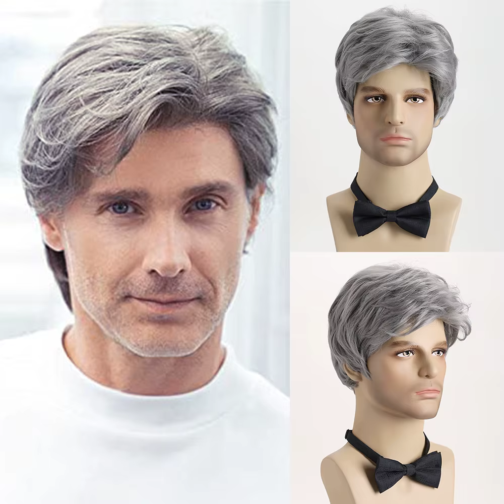 Perruques synthétiques bouclées naturelles courtes de 10 pouces pour hommes, perruque en Fiber résis