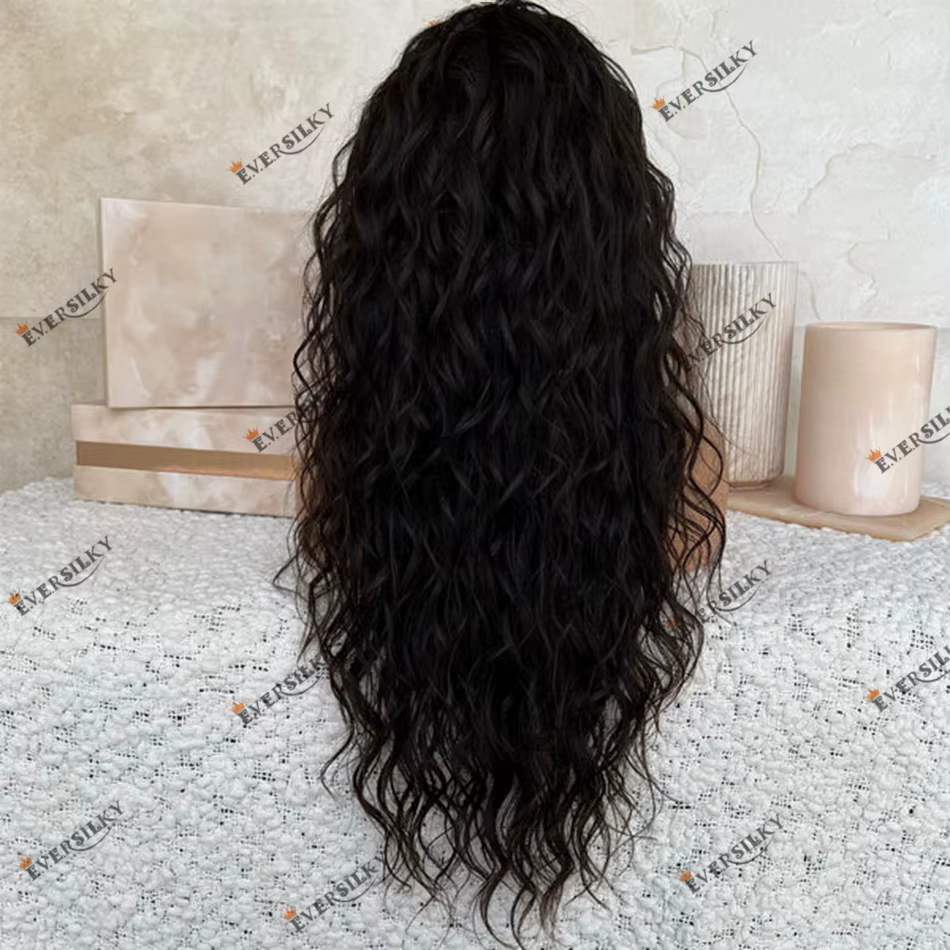 Perruque Lace Closure Wig Indienne Naturelle Ondulée, Cheveux Noirs, 5x5, 13x6, Densité 200, Partie