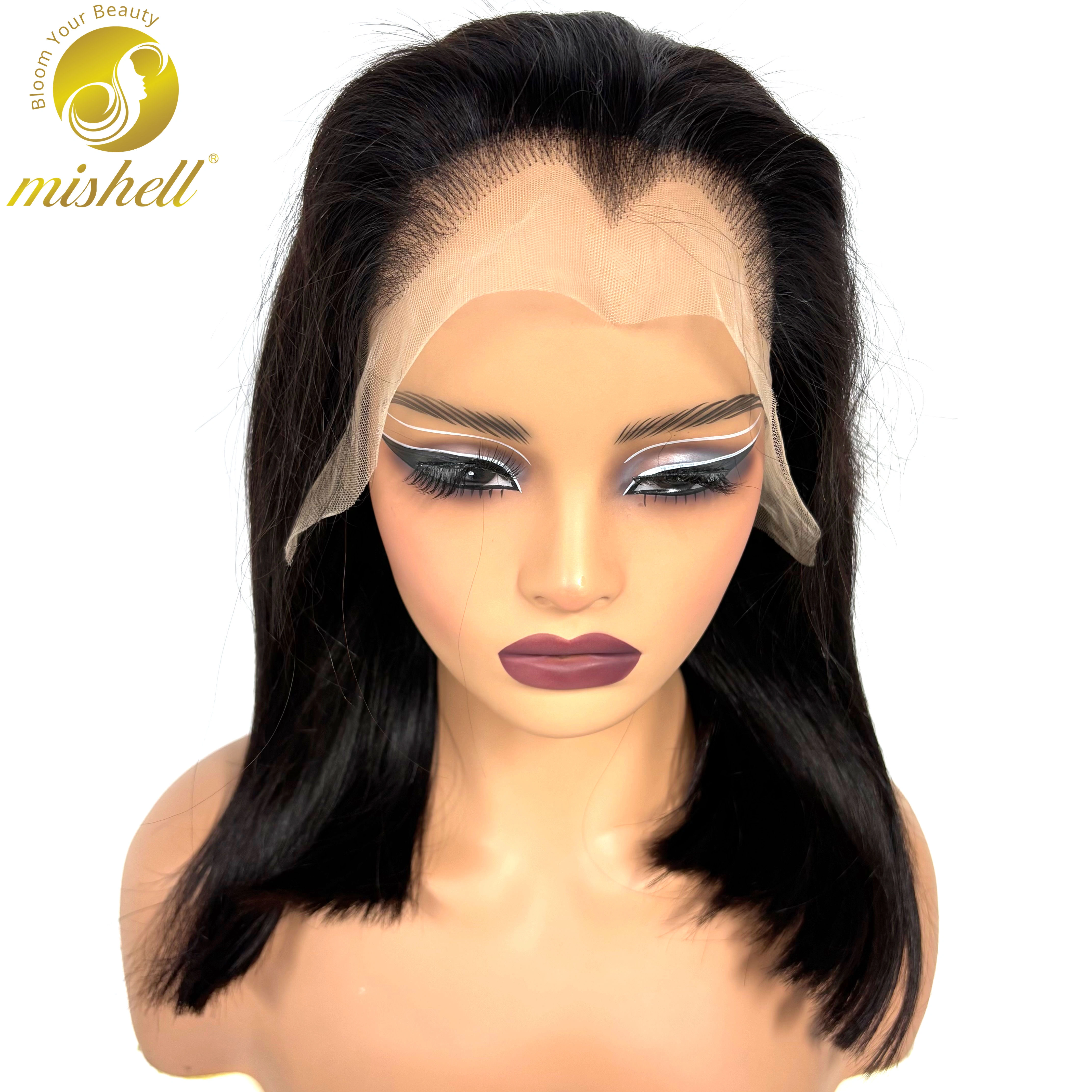 Perruque Bob en cheveux humains lisses avec dentelle frontale M-Line 13x4, 20-22 pouces, densité 300