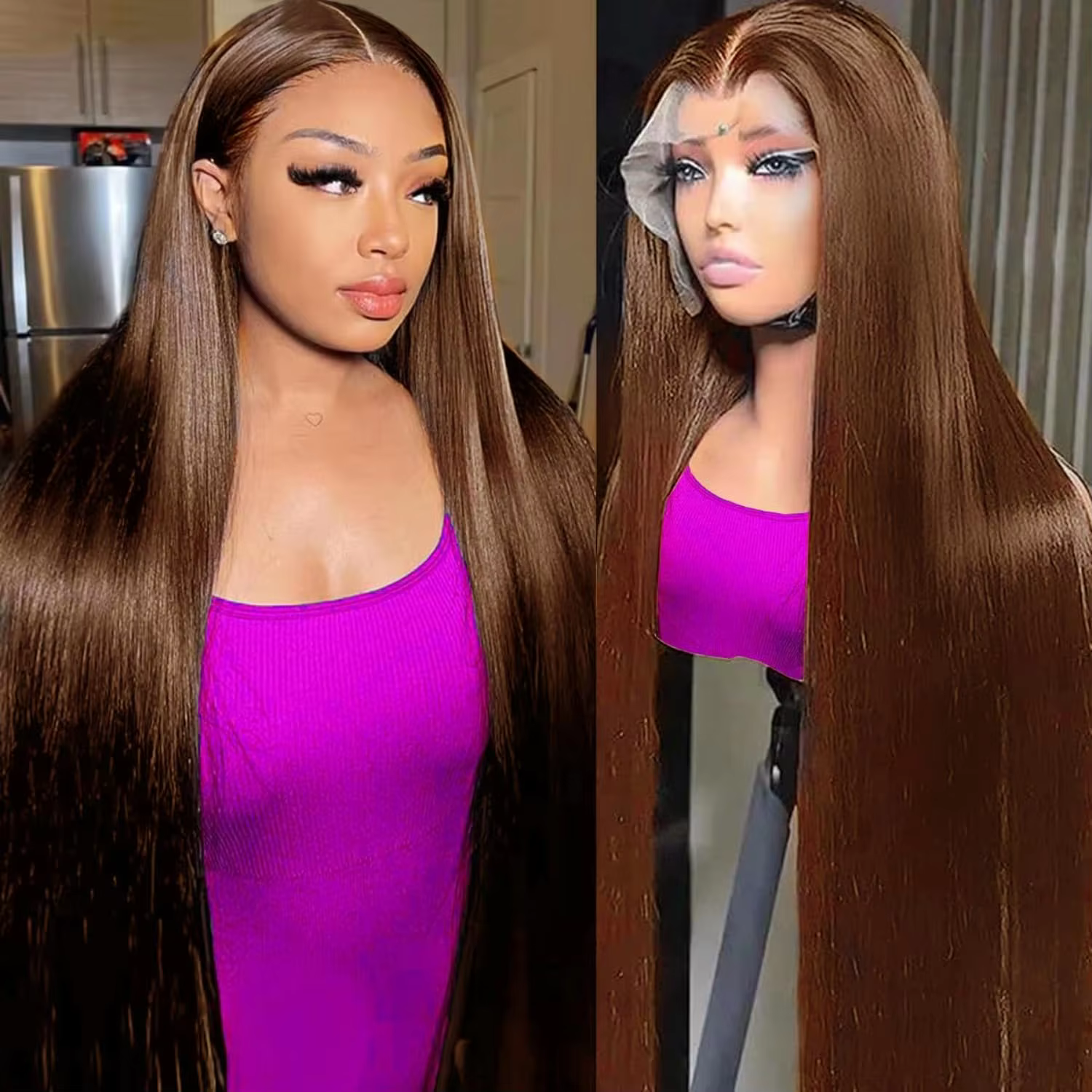 Perruques de cheveux humains avant de dentelle 13x4 HD de couleur brun chocolat de qualité supérieur