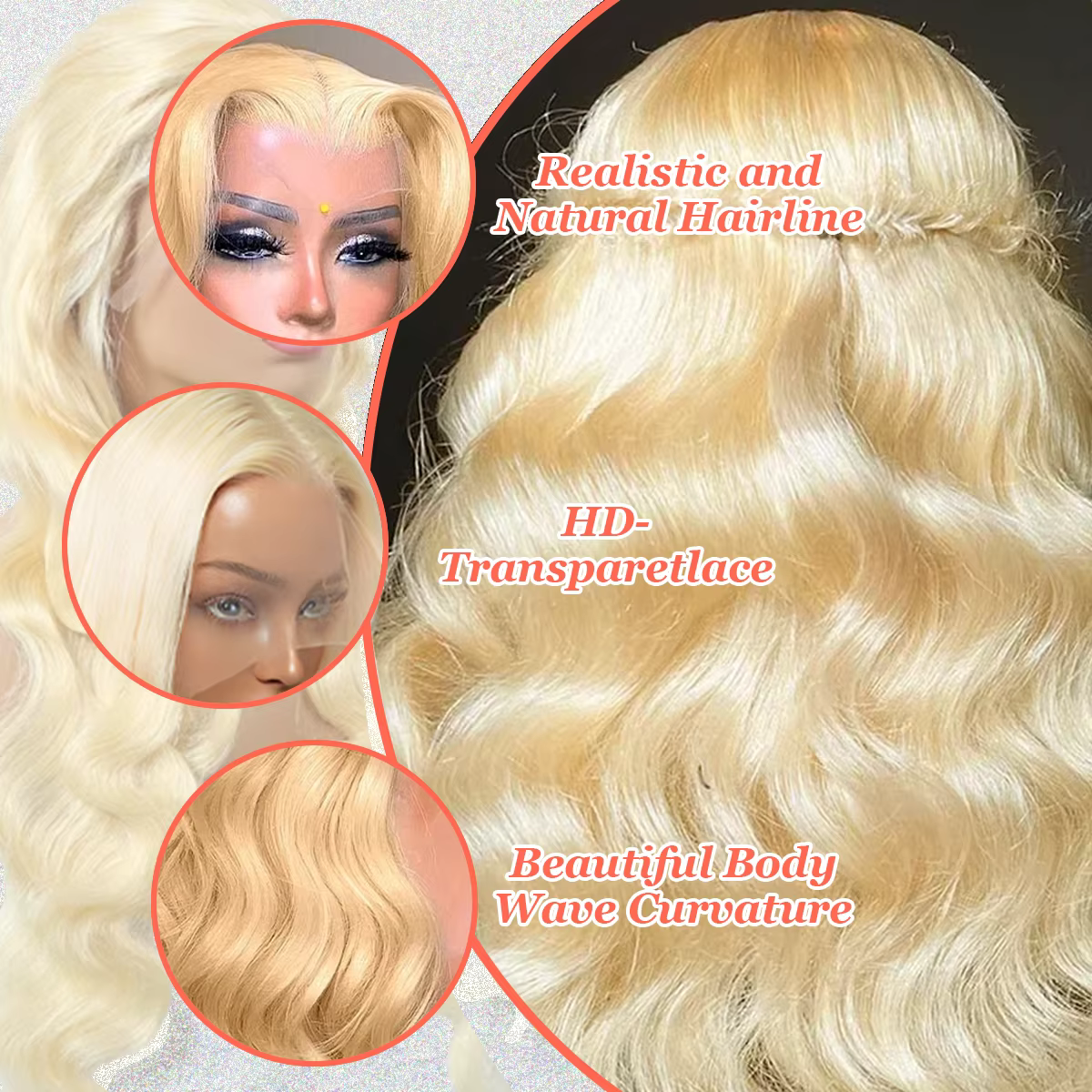 36 pouces # 613 miel blond 220% densité vague de corps 13x4 13x6 HD Transparent dentelle frontale pe