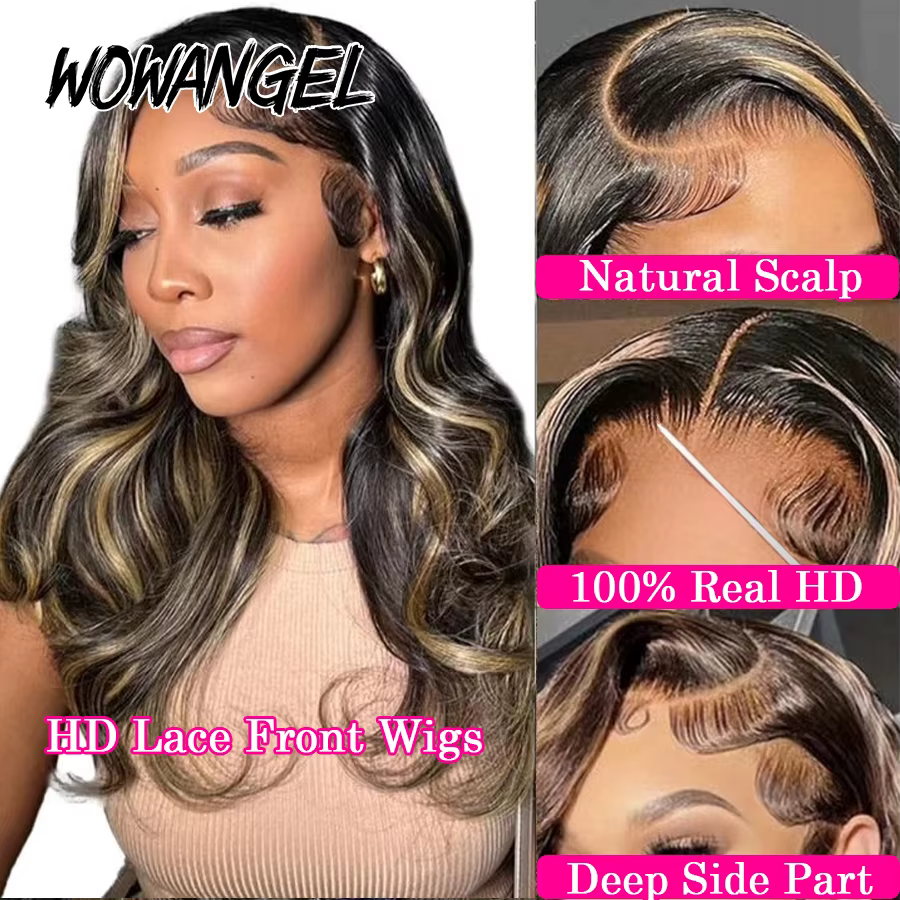 Perruque Lace Front Wig Body Wave brésilienne naturelle, cheveux humains, pre-plucked, sans colle, b