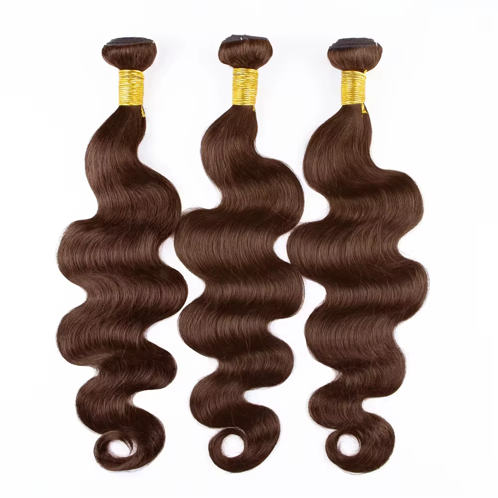 # 4 Bundles de Cheveux Humains Ondulés Brun Foncé 1/3 Pièces, Extensions de Cheveux Remy Brésiliens