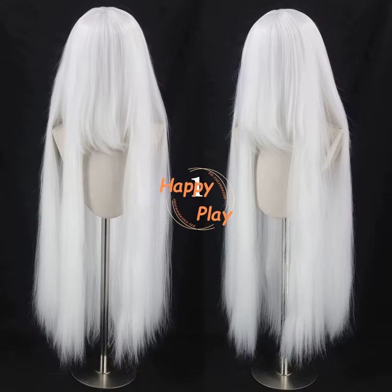 Qualité synthétique Volume épais 500g 39 "100 cm perruque de Cosplay Anime droite avec Bang blanc gr