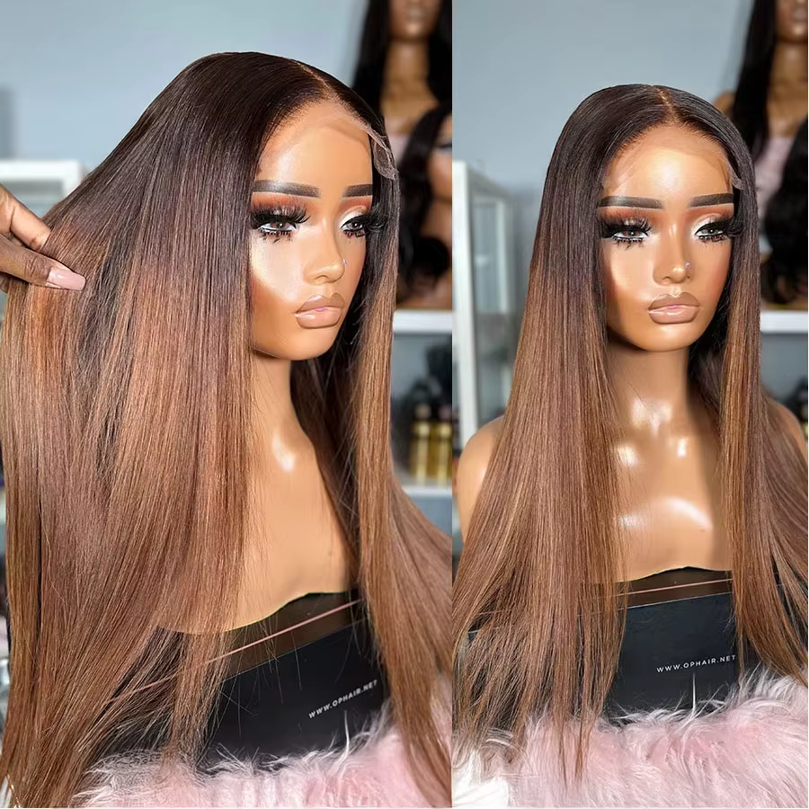 13x4 HD Ombre coloré brésilien droit dentelle devant cheveux humains Perruques souligner Perruques s