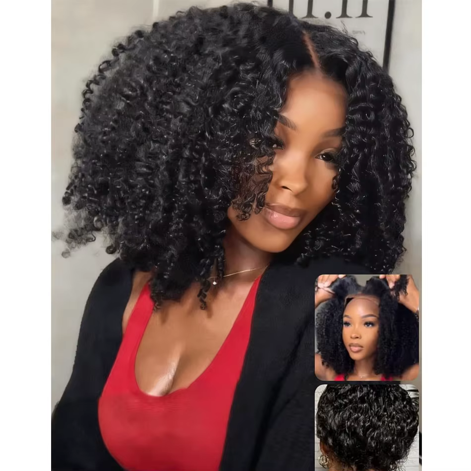 Perruque sans colle en cheveux humains, bouclée crépue, avec dentelle frontale HD 13x6, prête à port