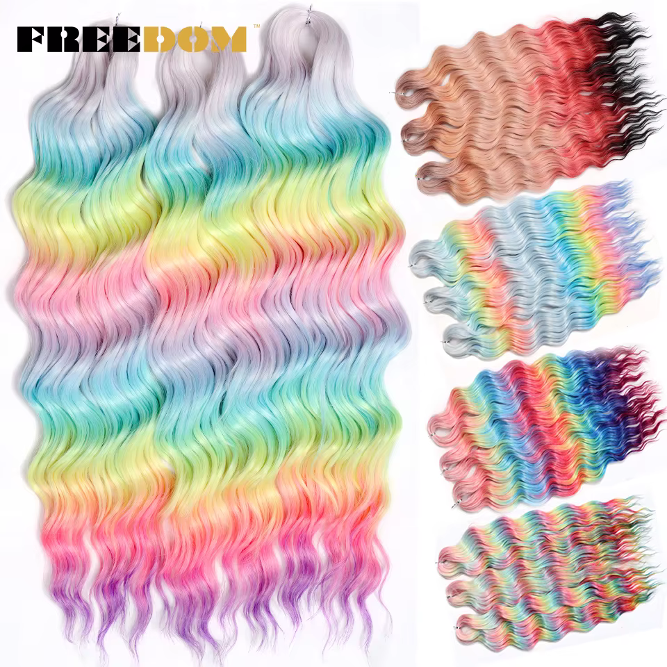 FREEDOM Extensions de cheveux tressés synthétiques naturel lâche profond ondulé 24 pouces longue tre