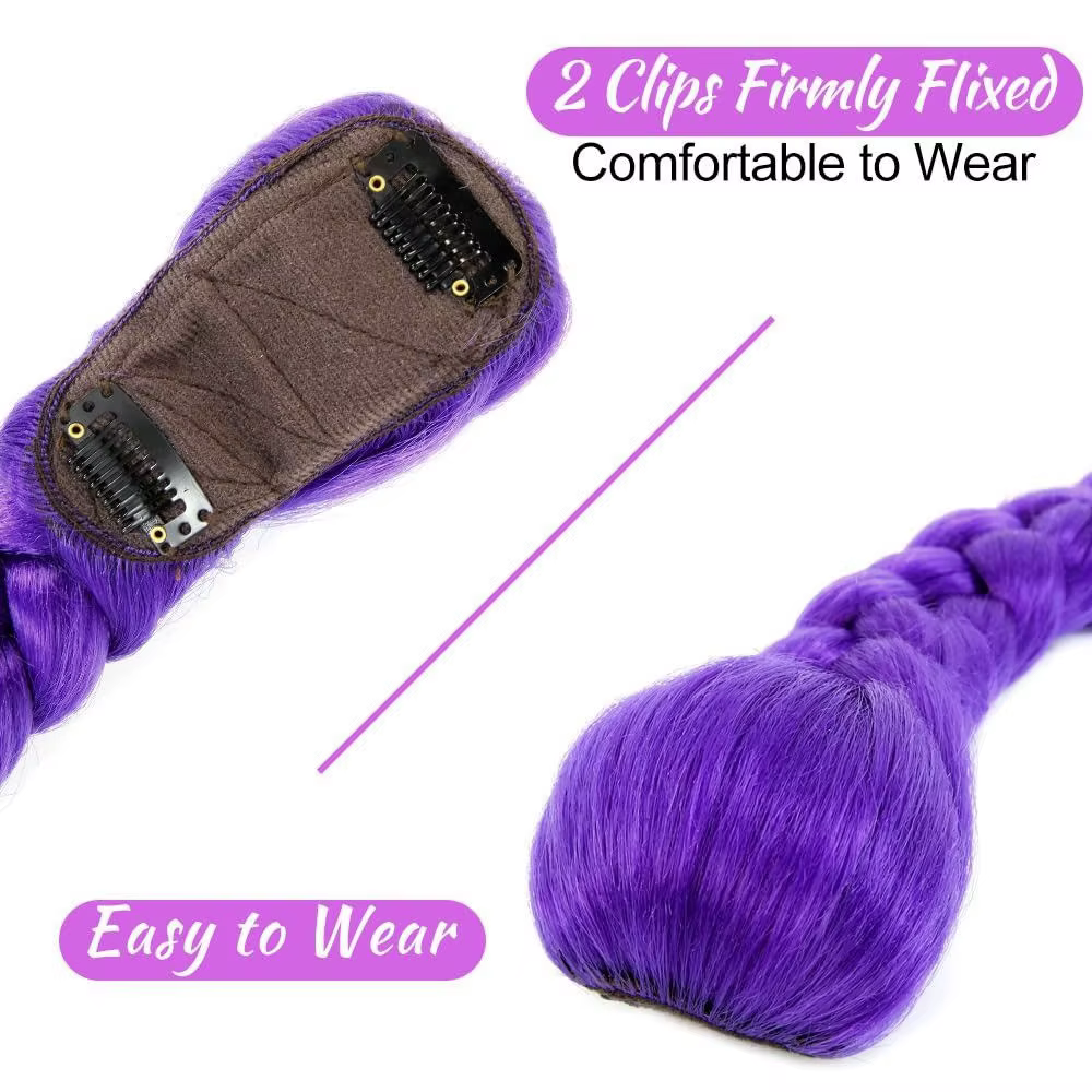 Queue de cheval tressée synthétique violette, coiffure de Costume longue de 26 pouces avec Clips pou