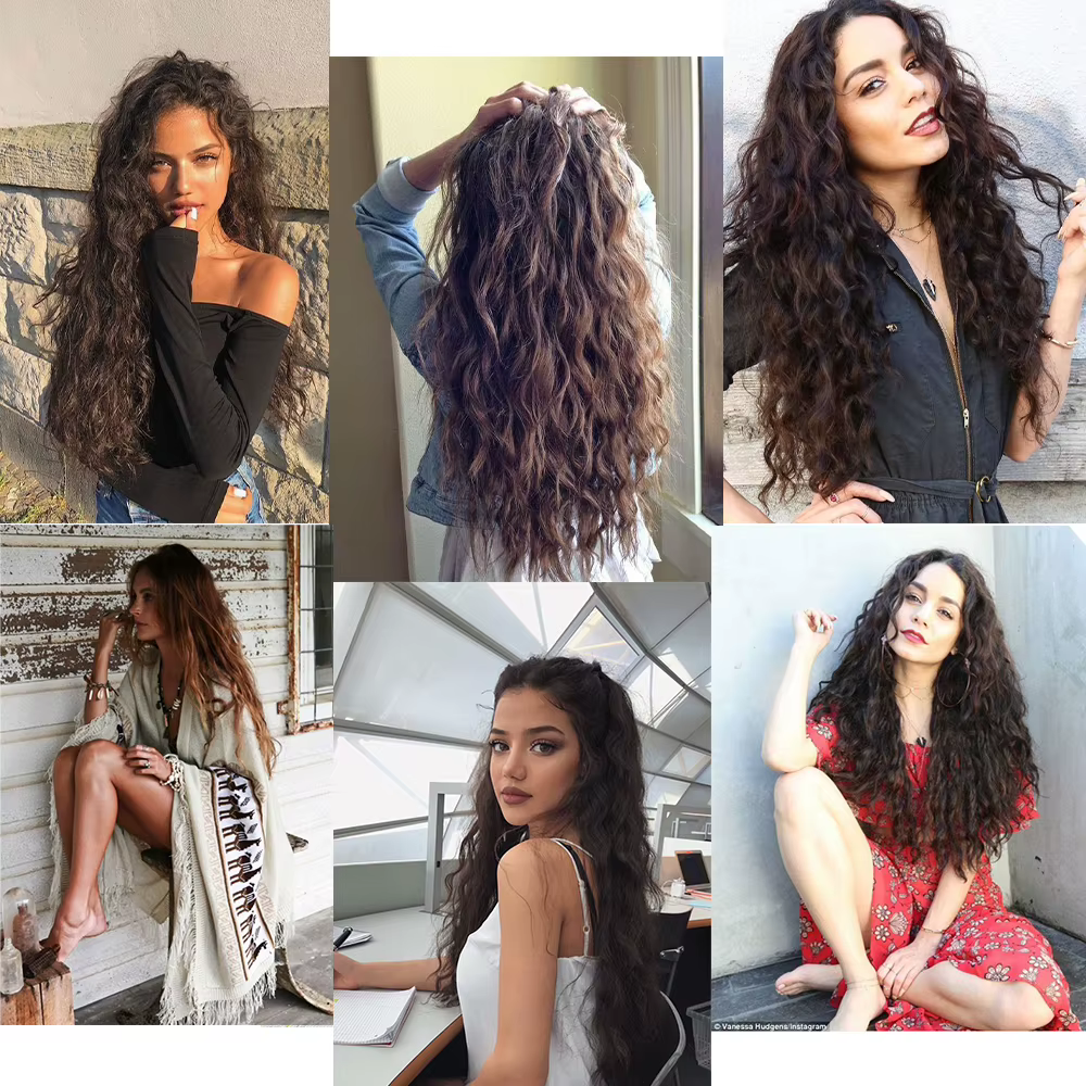 Extensions capillaires synthétiques à 5 clips, postiche longue bouclée, postiche naturelle marron no