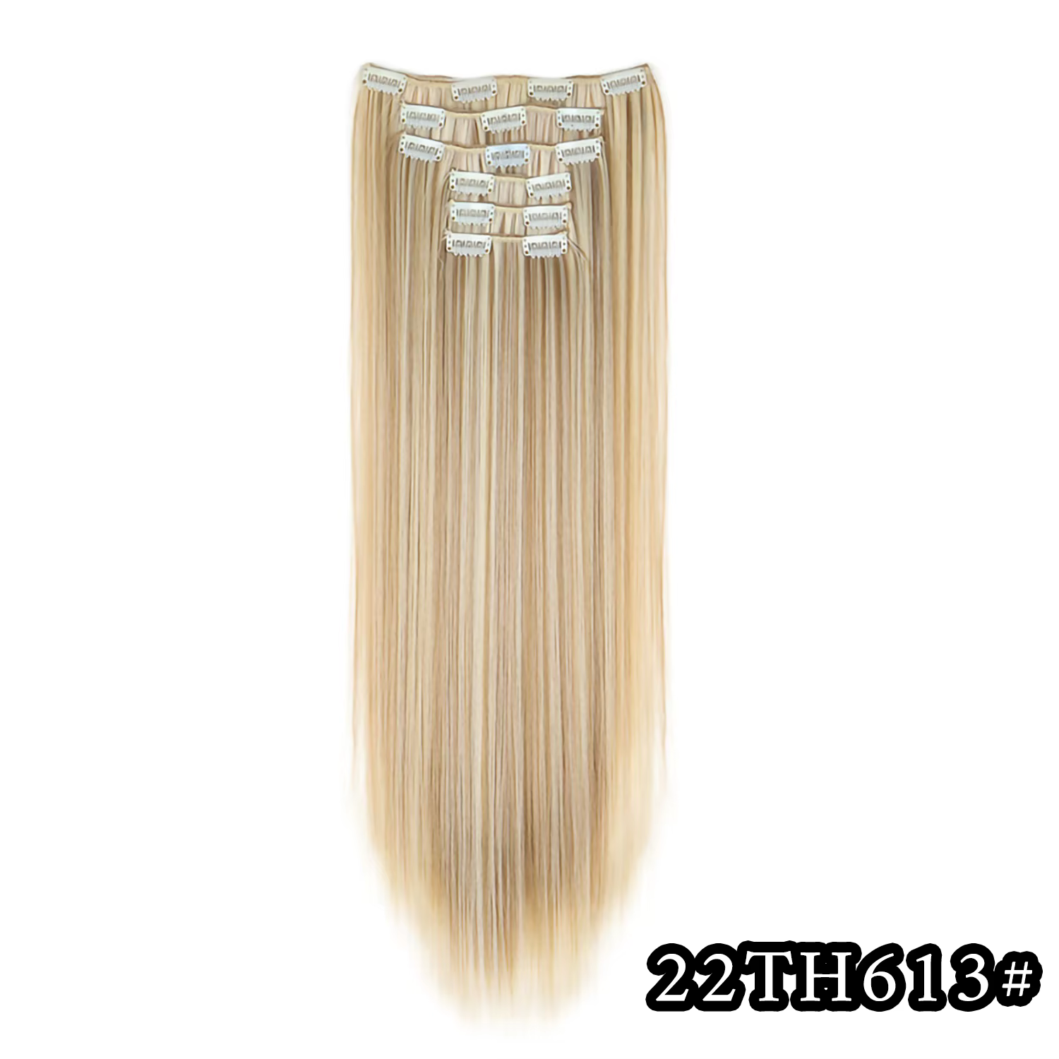 Extensions capillaires synthétiques longues et lisses, 24 pouces, 16 Clips, postiches blondes et noi