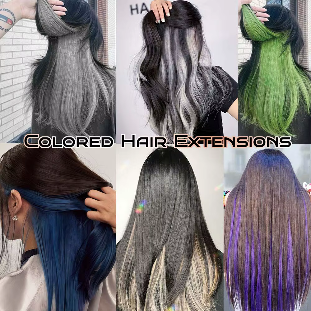 Extension de cheveux à clips colorée de 22 pouces pour femmes, longue perruque synthétique résistant
