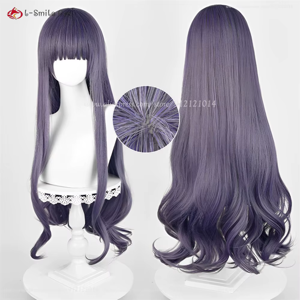 Perruque de Cosplay synthétique Tomoyo Daidouji, 80cm, violet, gris, Cruly, résistante à la chaleur,