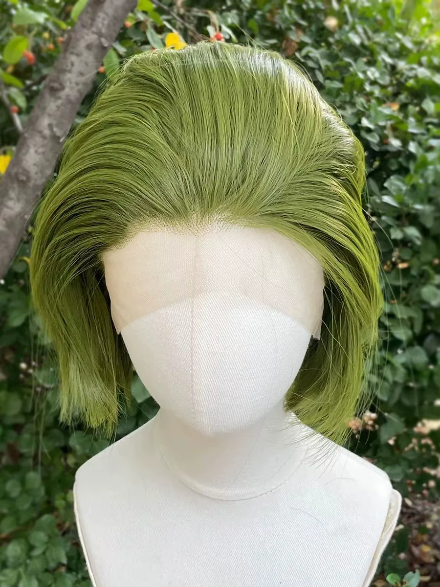 Perruques de Cosplay Bob vertes pour hommes, perruques Lace Front synthétiques 13x4 pour femmes, per