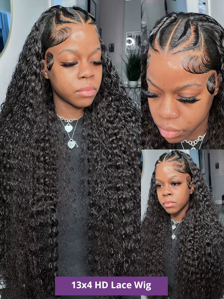 Perruques en cheveux humains ondulés profonds de 30, 40, 44 pouces, avec dentelle frontale HD 13x4,