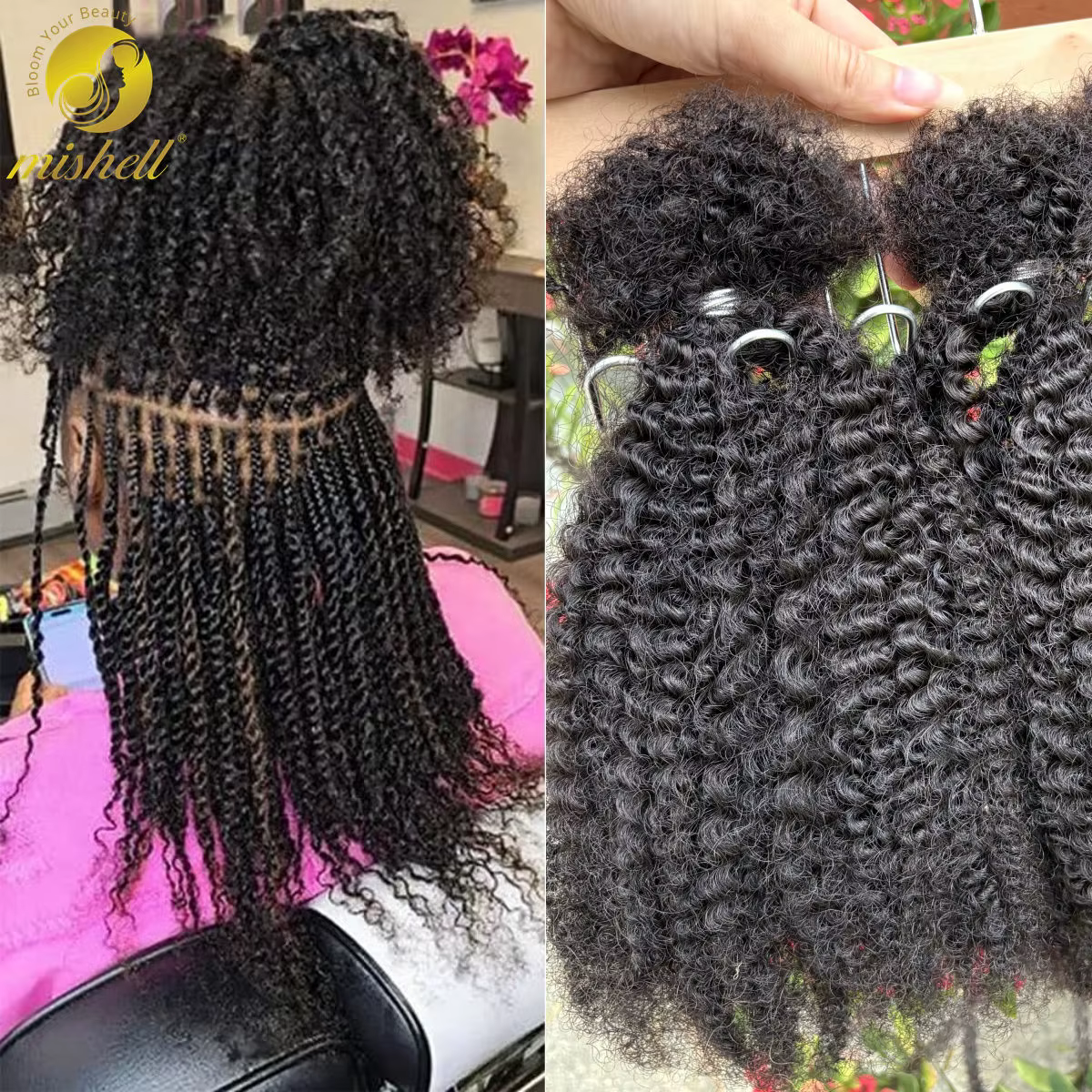 Extensions de cheveux humains bouclés afro ombrés en vrac, sans trame, 30g/paquet, 16 pouces, pour m
