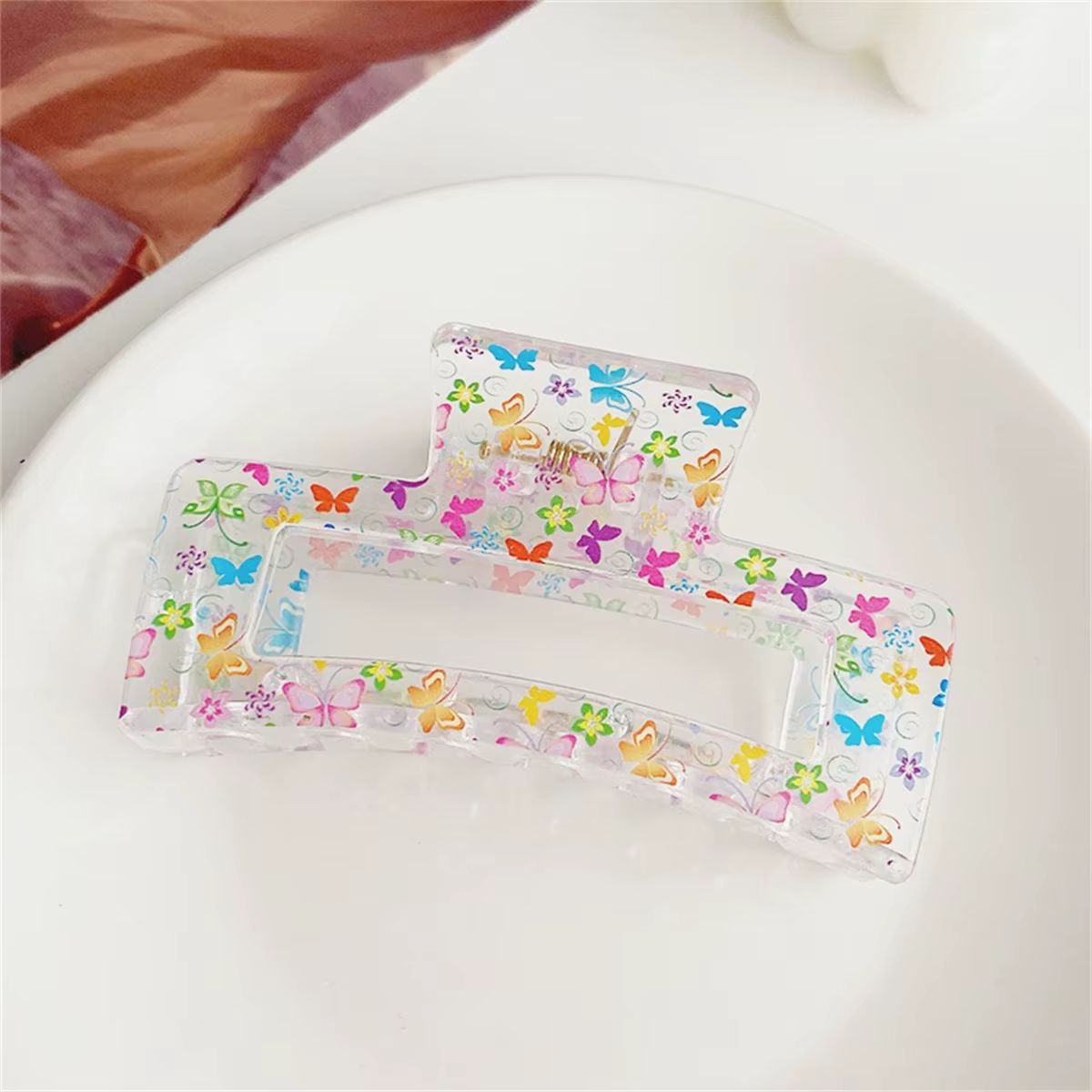 Été petit frais transparent imprimé fruits floral requin pince plaque cheveux arrière de la tête car