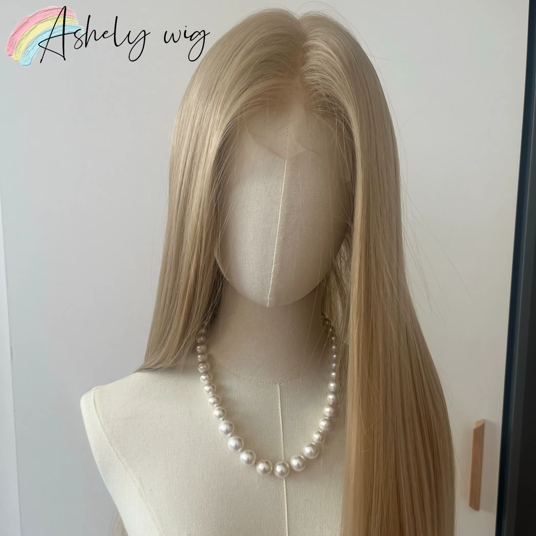 Ashely – perruque Lace Front Wig synthétique lisse et longue, blond platine, 26 pouces, 13x4, Fibers