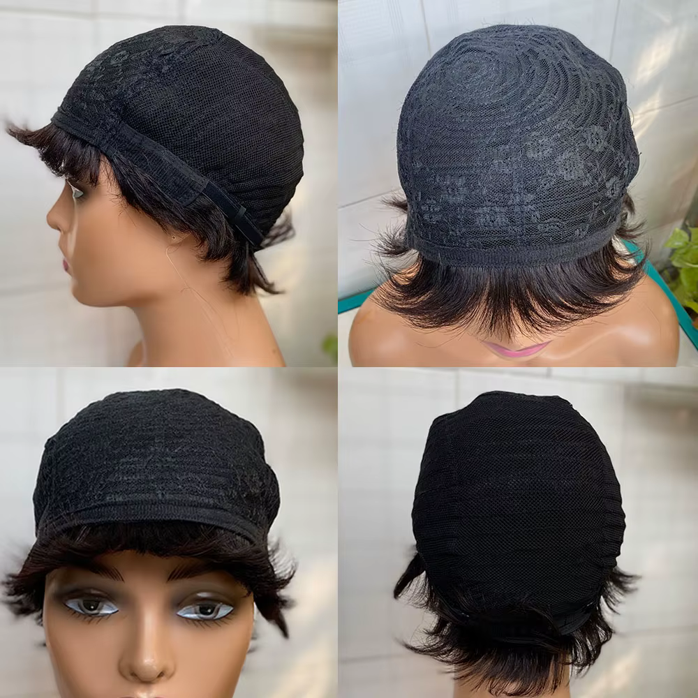 Perruques de cheveux humains droites courtes couleur naturelle cheveux brésiliens Remy coupe de luti