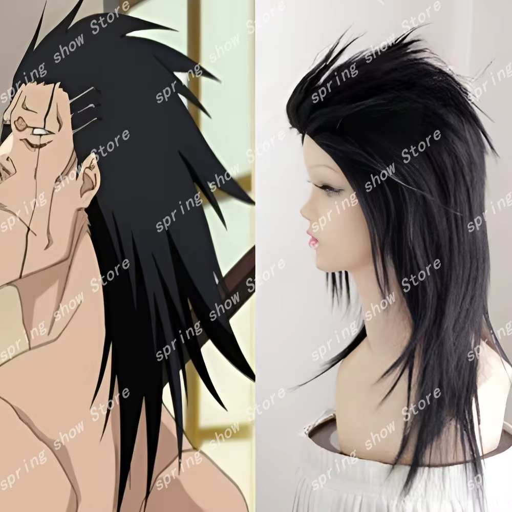 Perruque de cosplay Zaraki Kenpachi de BLEACH, cheveux synthétiques noirs, longueur moyenne, coiffée