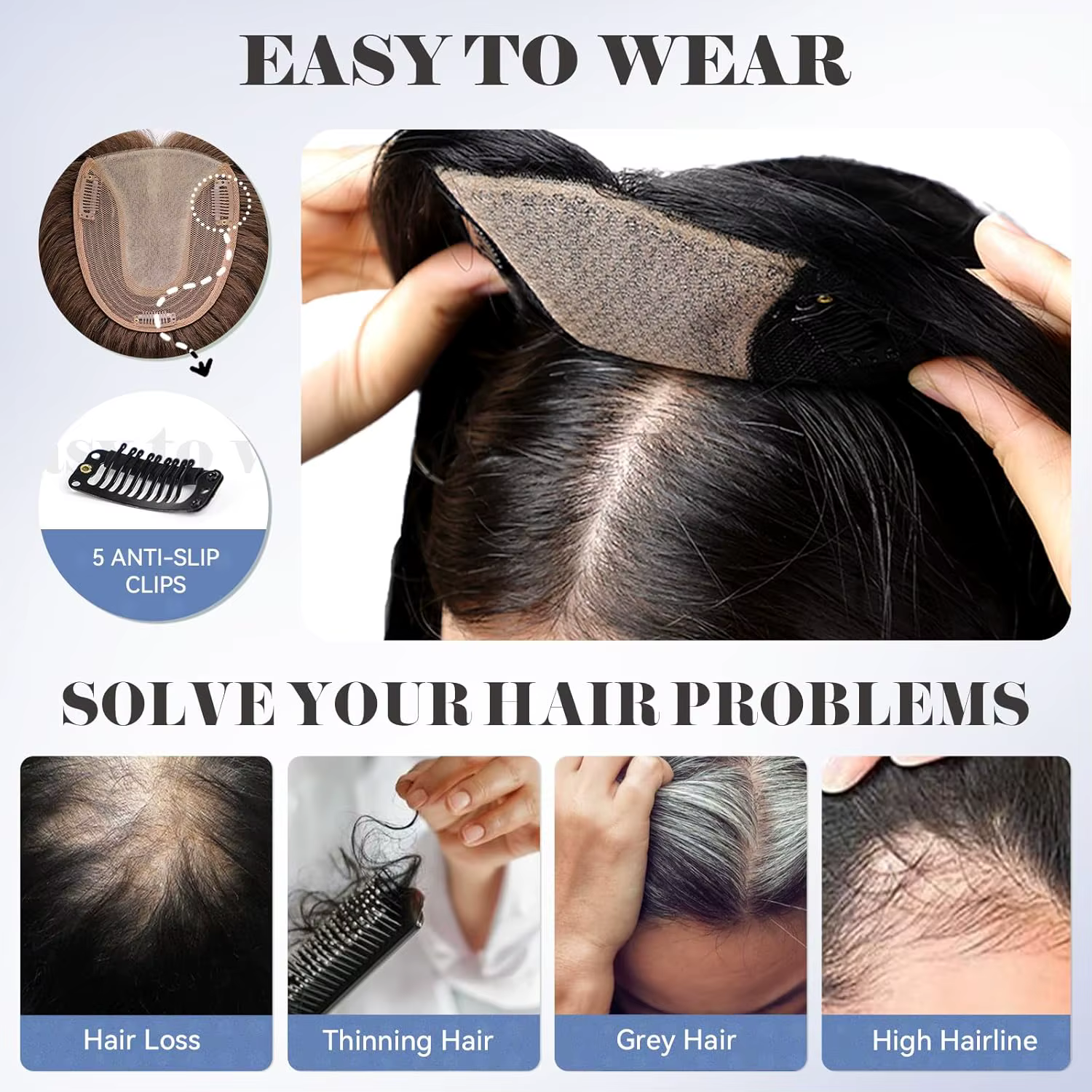 9x9 pouces grandes pièces de cheveux de Base brun foncé Toppers de cheveux humains 16 pouces Toppers