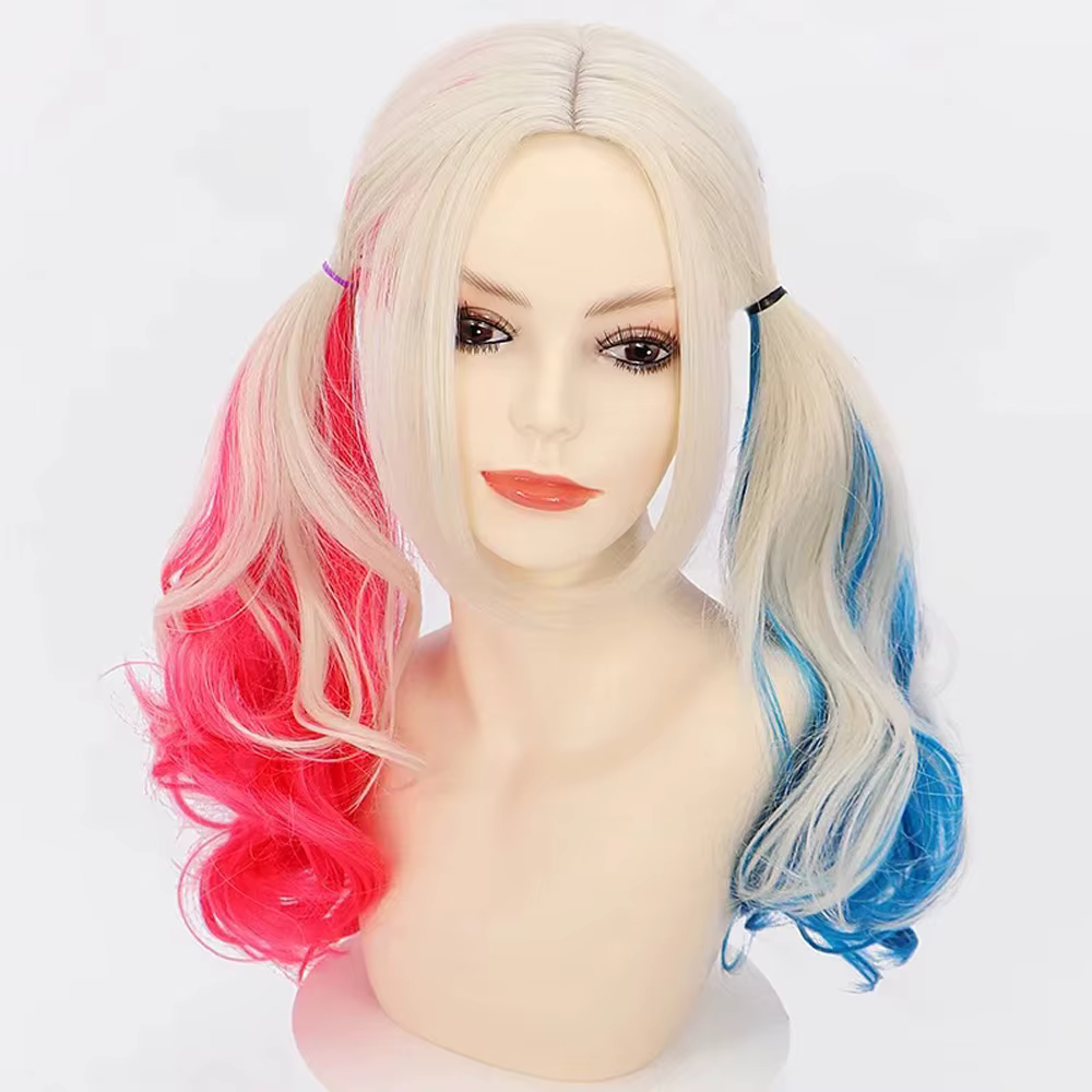 Perruque avec boucles longues pour femmes, partie centrale, pour équipe Suicide Harley Quinn, Cospla