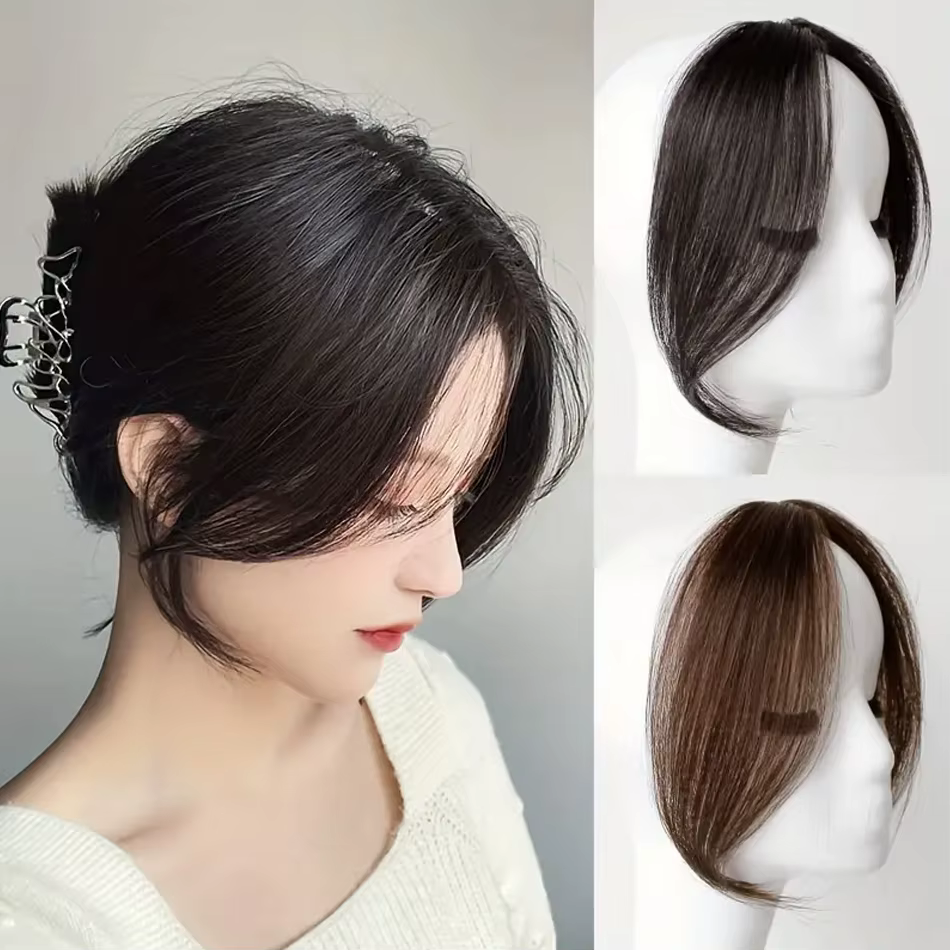 2 pièces frange latérale Extension de cheveux synthétiques pince facile en frange dégradée postiche 