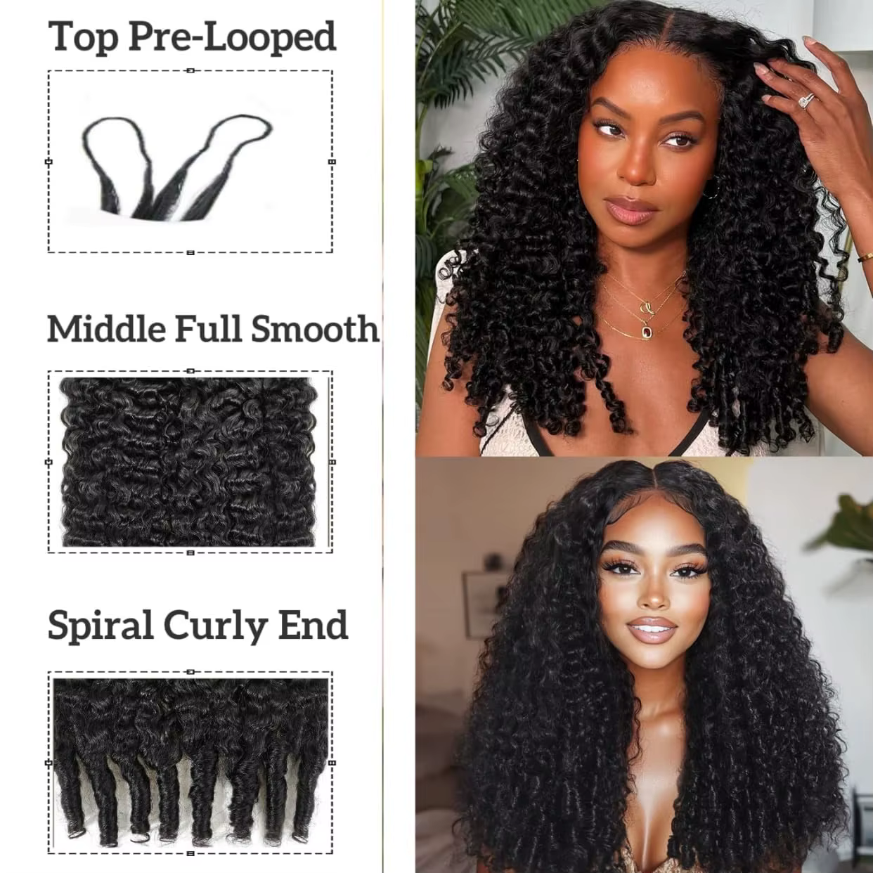Extensions de cheveux humains bouclés birmans invisibles pré-bouclés avec extrémité spirale, 100 % v