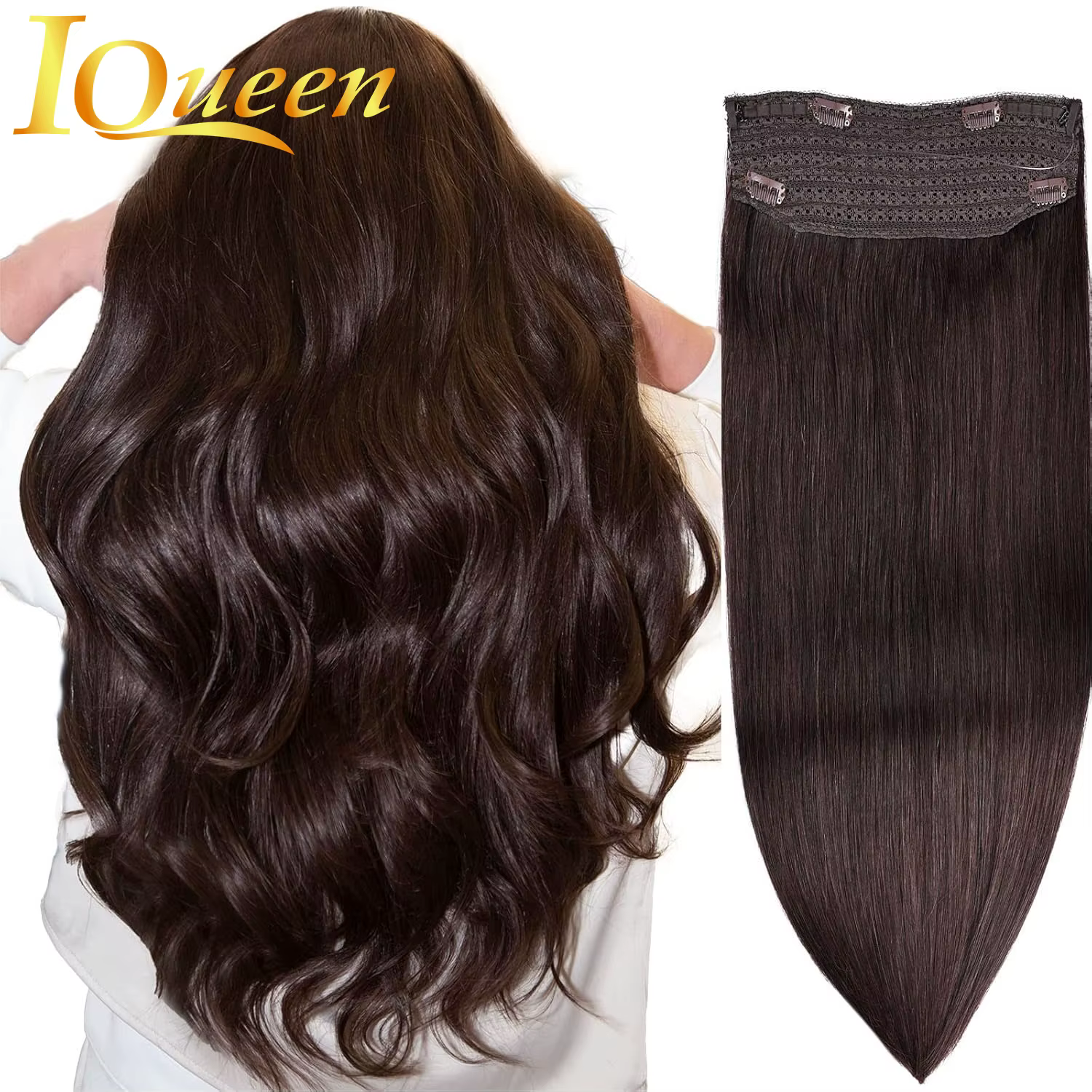 # 2 Extensions de cheveux lisses en fil invisible, 3/4 tête complète, extensions de cheveux humains