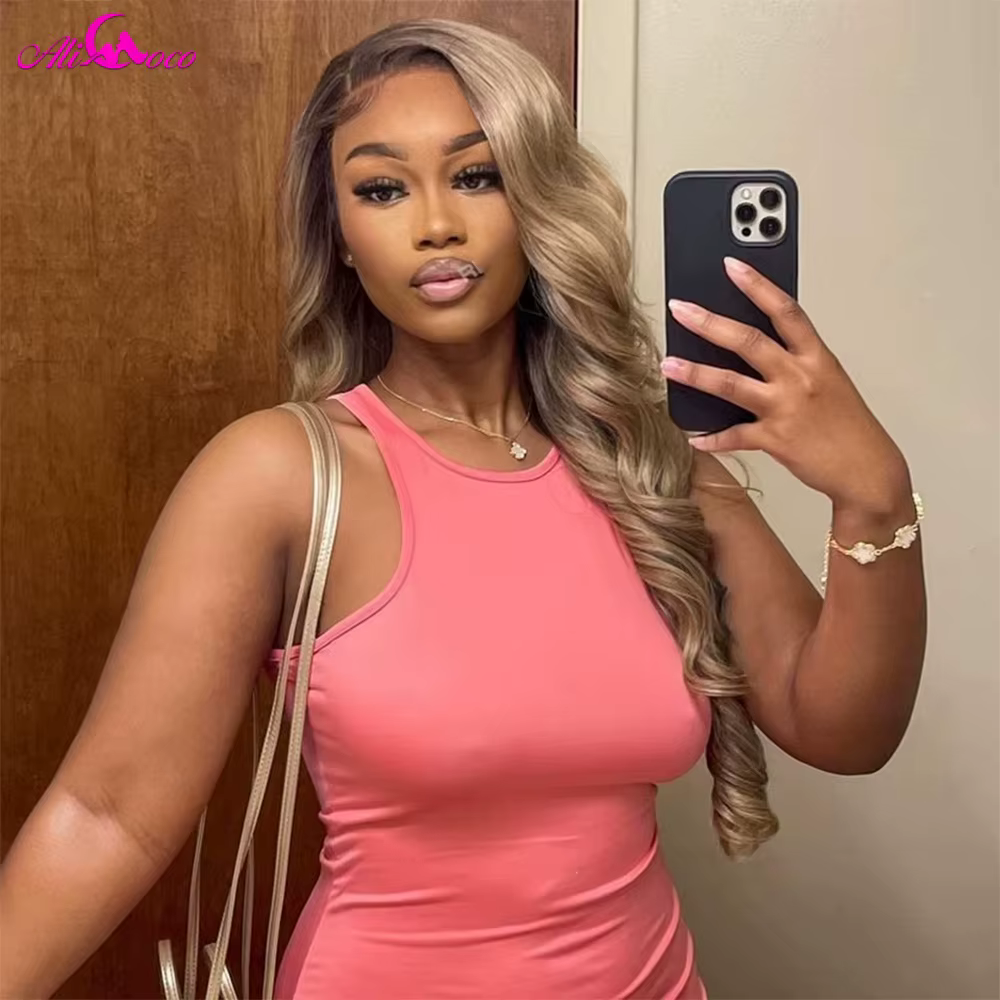 13X6 Ombre Blonde couleur frontale perruque cheveux humains pour les femmes Transparent 13X6 dentell