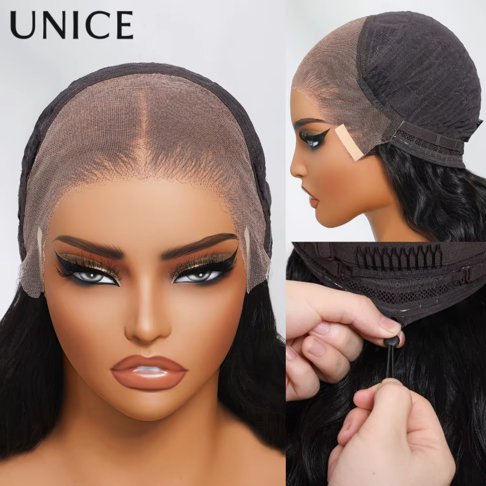 UNice 13x4 Pré-tout ™ Perruques droites de cheveux humains avec la perruque sans colle de cordon c