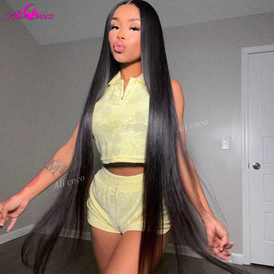 Perruque Lace Front Wig naturelle lisse-ALI COCO, 13x4 13x6, 36 38 pouces, pre-plucked, densité 250,