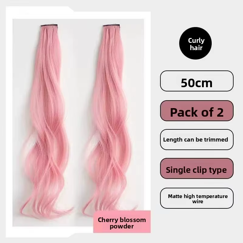 Ensemble de 2 extensions de cheveux bouclés colorés synthétiques de 50 cm, vague d'eau rose bleu vio