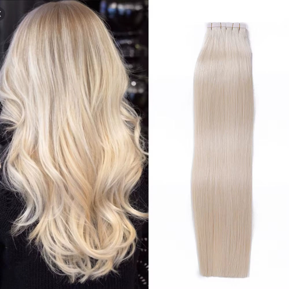 Extensions de cheveux humains vierges russes de haute qualité, en gros, avec bandes adhésives, 40 pi