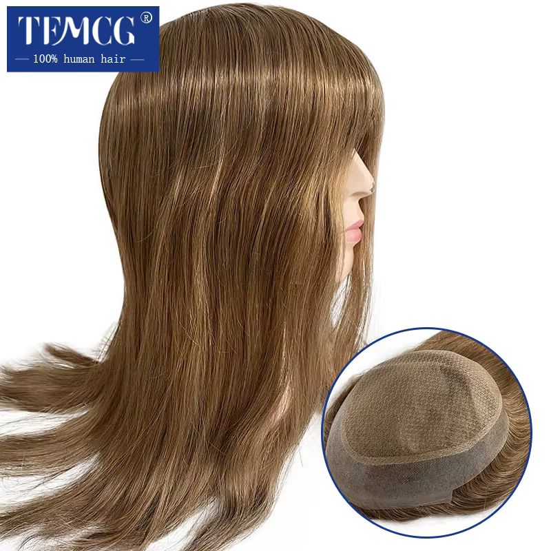 Perruque de Cheveux Humains Longs et Lisses en PU pour Femme, 100% Naturels, Remy