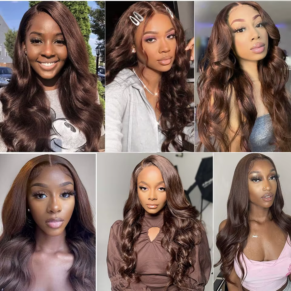 Perruques Lace Frontal Body Wave Marron Remy Pré-Pluckées Couleur Chocolat 13x6 HD Lace Front Cheveu