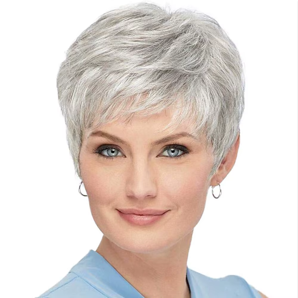 HAIRJOY – perruques synthétiques courtes grises pour femmes blanches, perruques bouclées mixtes gris
