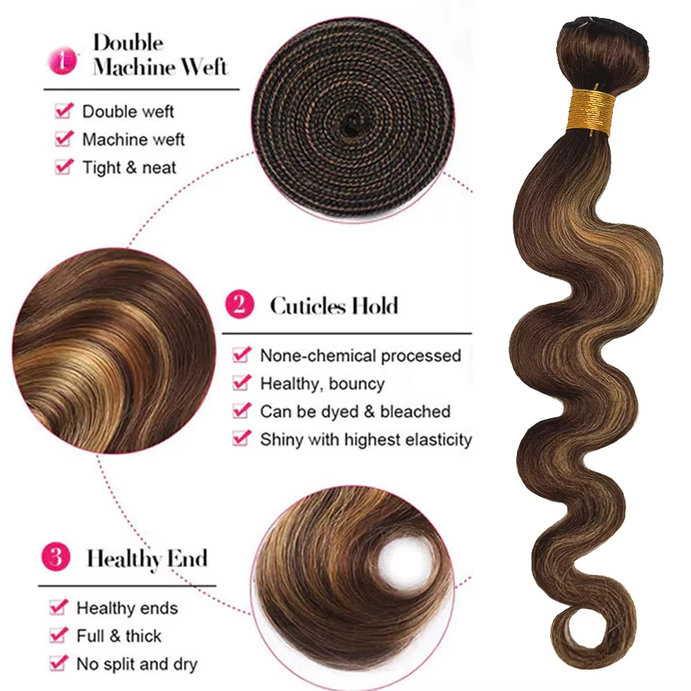 Offres sur les extensions de cheveux naturels brésiliens non traités, ondulés, colorés, 16A Highligh
