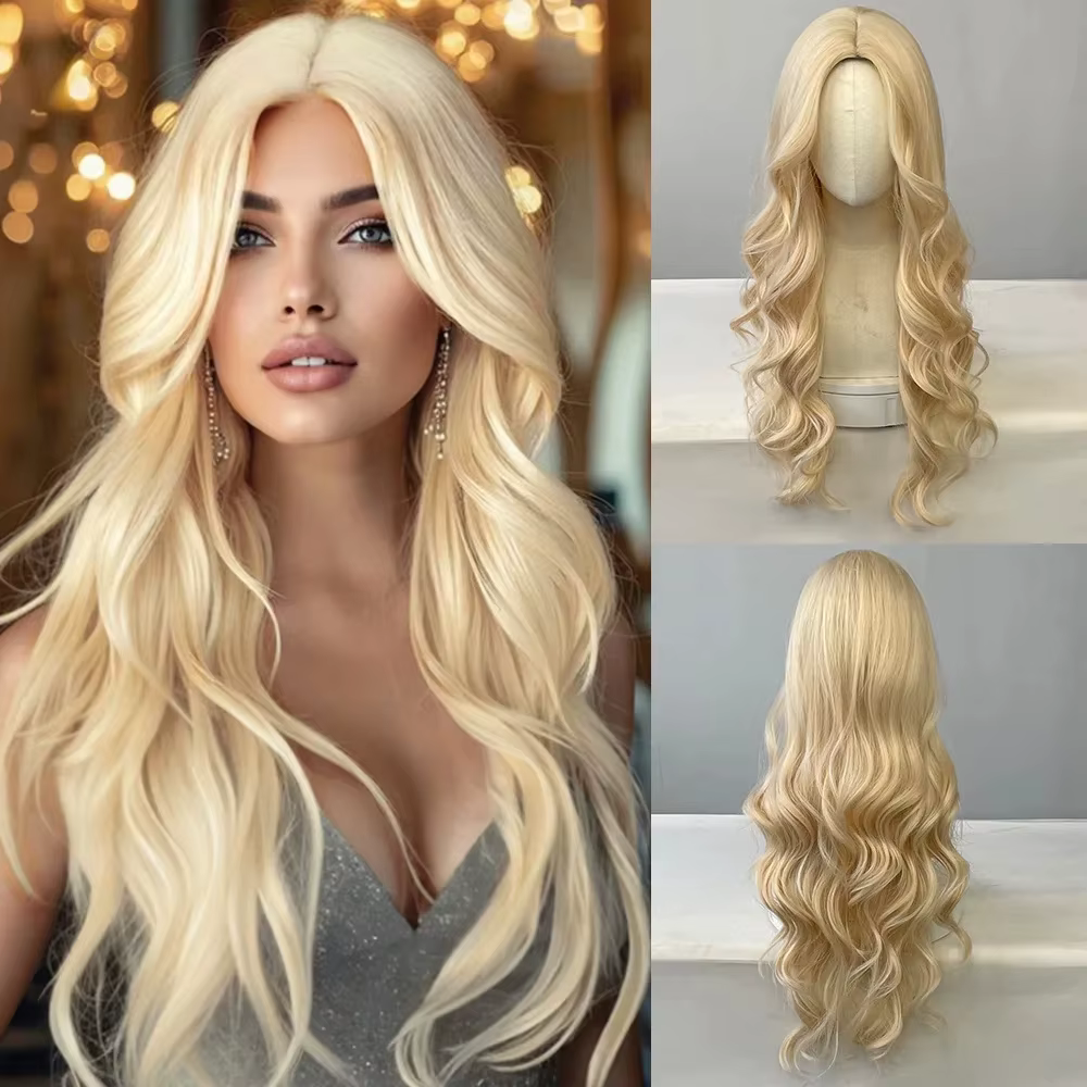 Perruque synthétique bouclée dorée pour cheveux longs bouclés pour fête, cosplay d'Halloween, usage