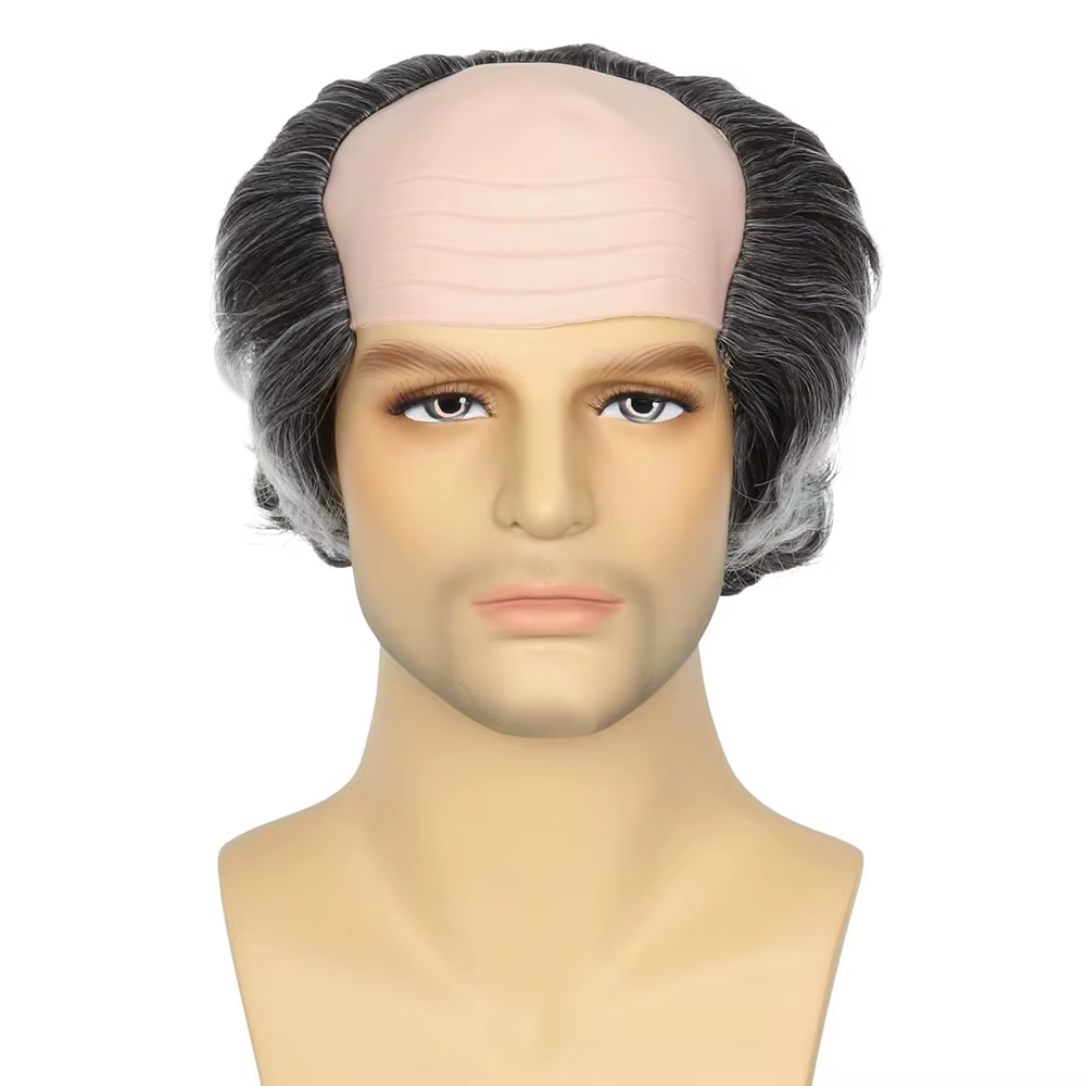 Perruque Homme Châtain Foncé Chauve Effet Vieilli Tout-en-un, Réaliste, Couleur Bronzée, Cuir Chevel