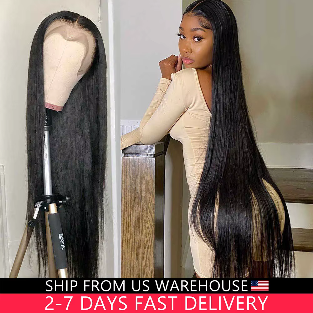 Perruque Lace Front Wig 360 Naturelle, Cheveux Lisses, HD, 13x4, 13x6, 30, 32, 34 Pouces, 5x5, Closu