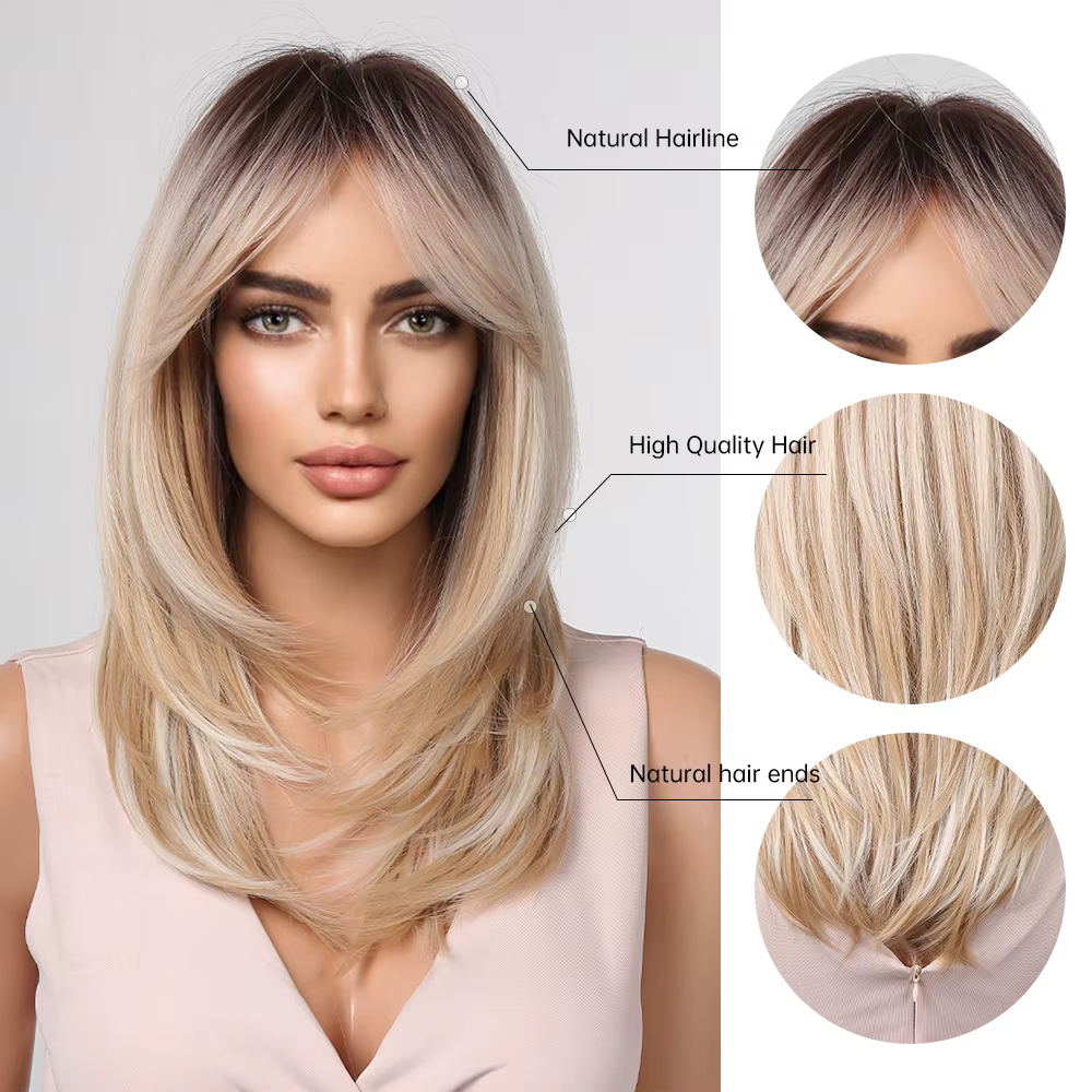 ALAN EATON – perruques synthétiques blondes longues pour femmes, perruque avec frange, couleur ombré